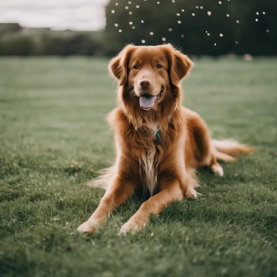Nova Scotia Duck Tolling Retriever on a lawn